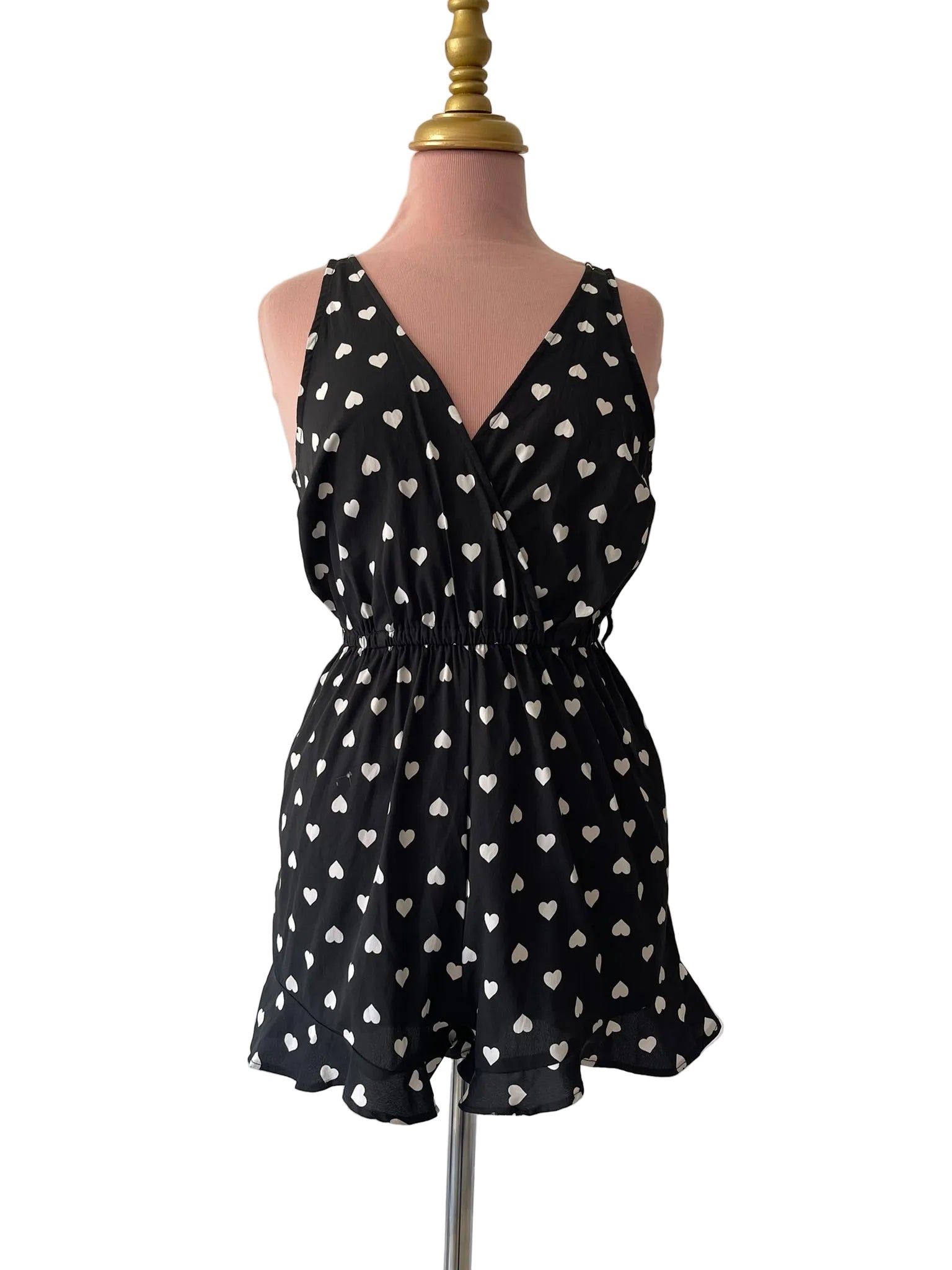 Combinaison Short Noire Cœurs Blancs
