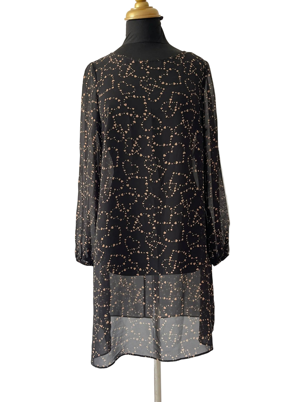 Robe Noire Transparente Petits Cœurs Beiges