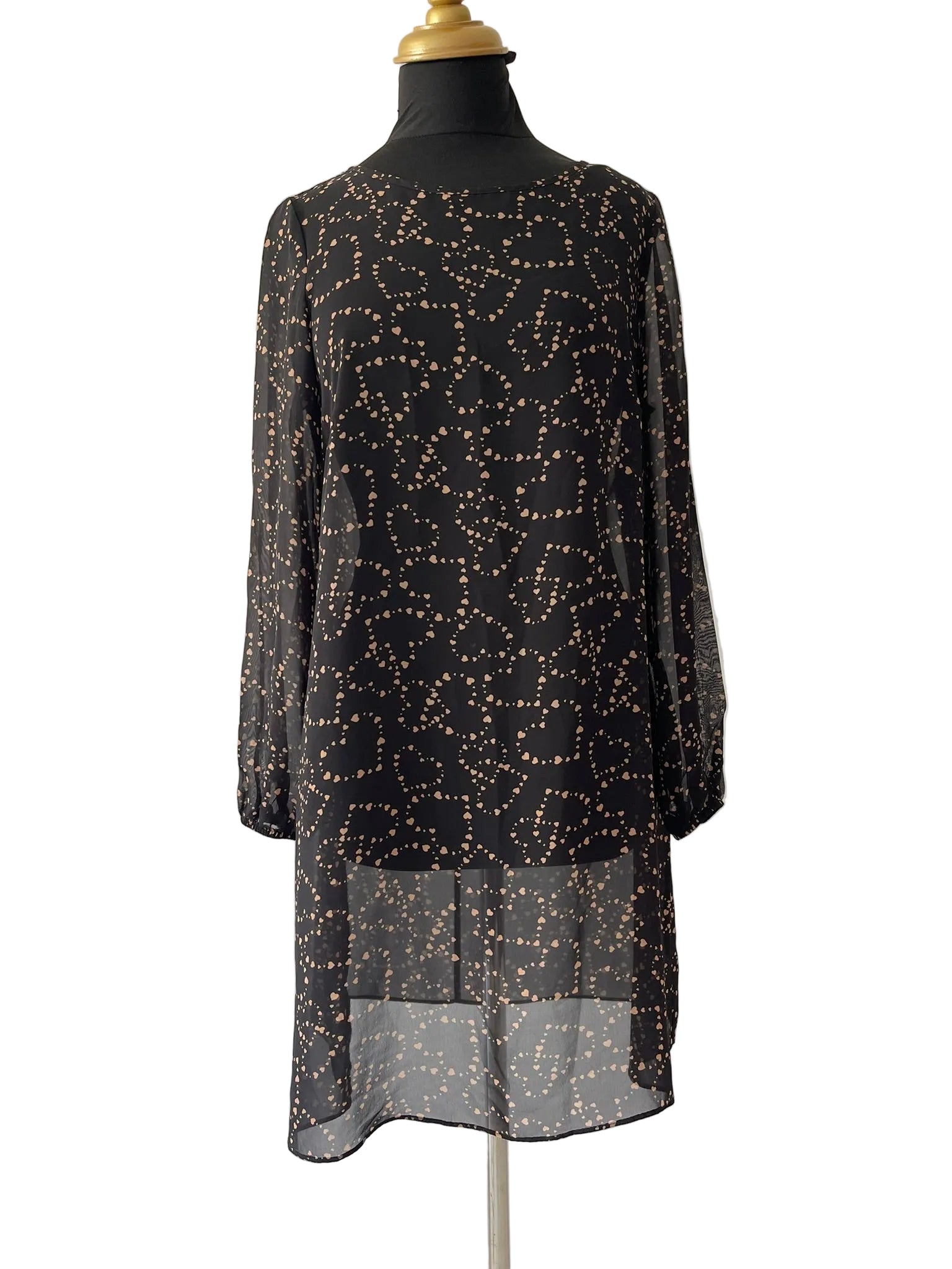 Robe Noire Transparente Petits Cœurs Beiges