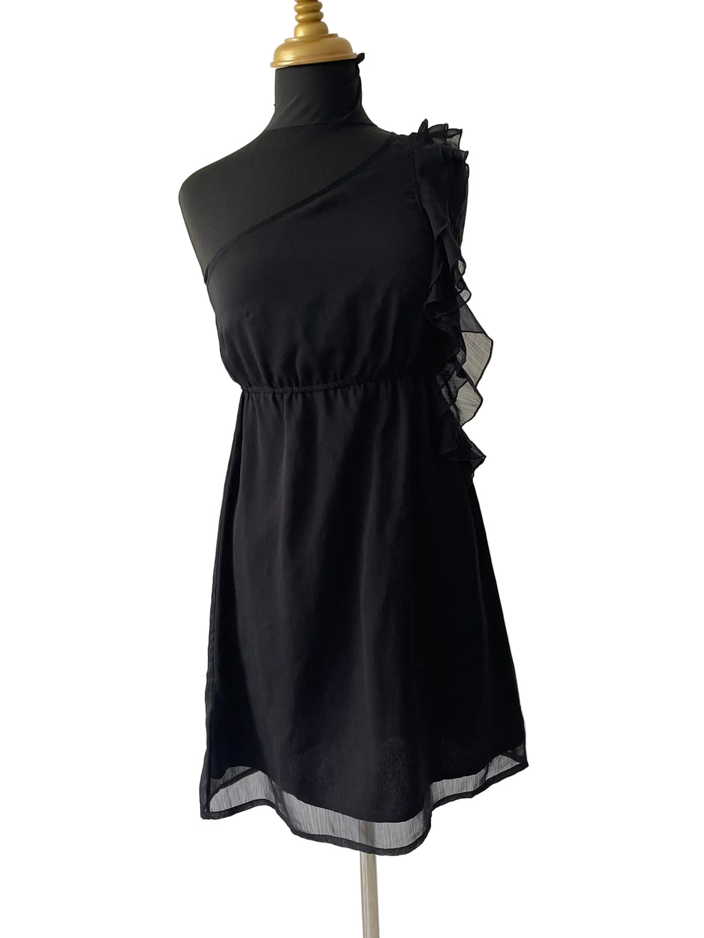Mini Robe Noire Mono-Bretelle Volant
