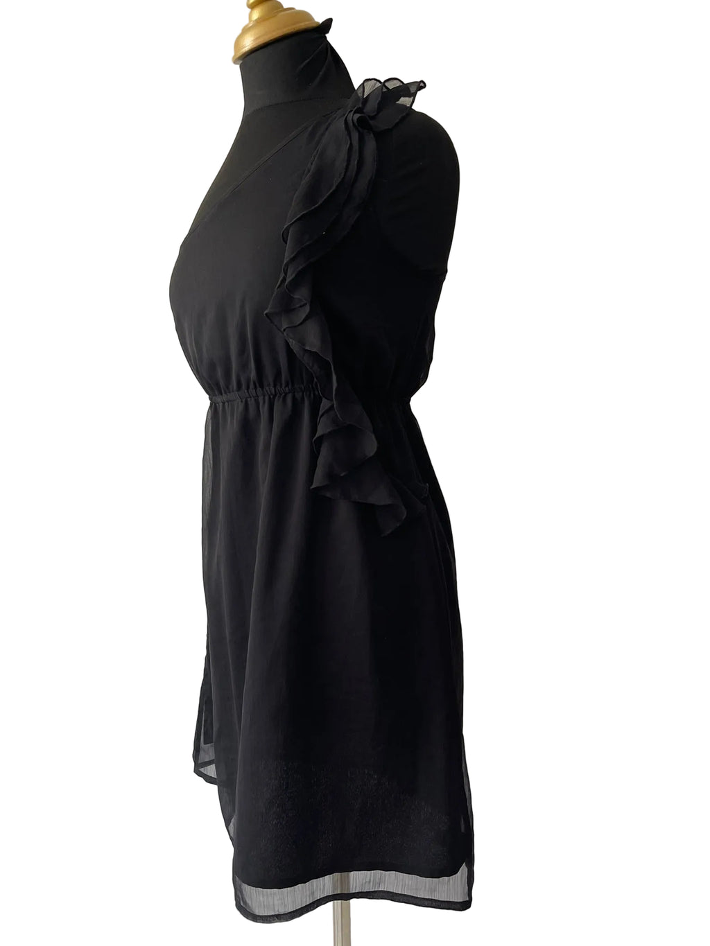 Mini Robe Noire Mono-Bretelle Volant - vue 2