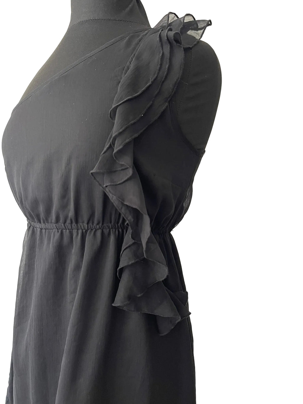 Mini Robe Noire Mono-Bretelle Volant - vue 4