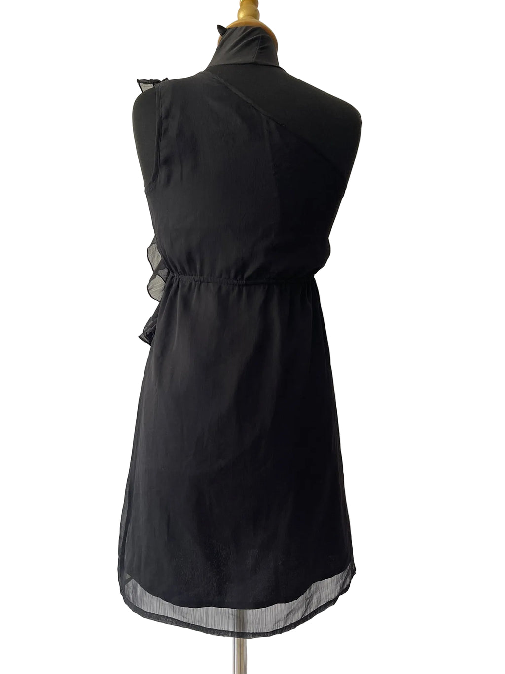 Mini Robe Noire Mono-Bretelle Volant - vue 3
