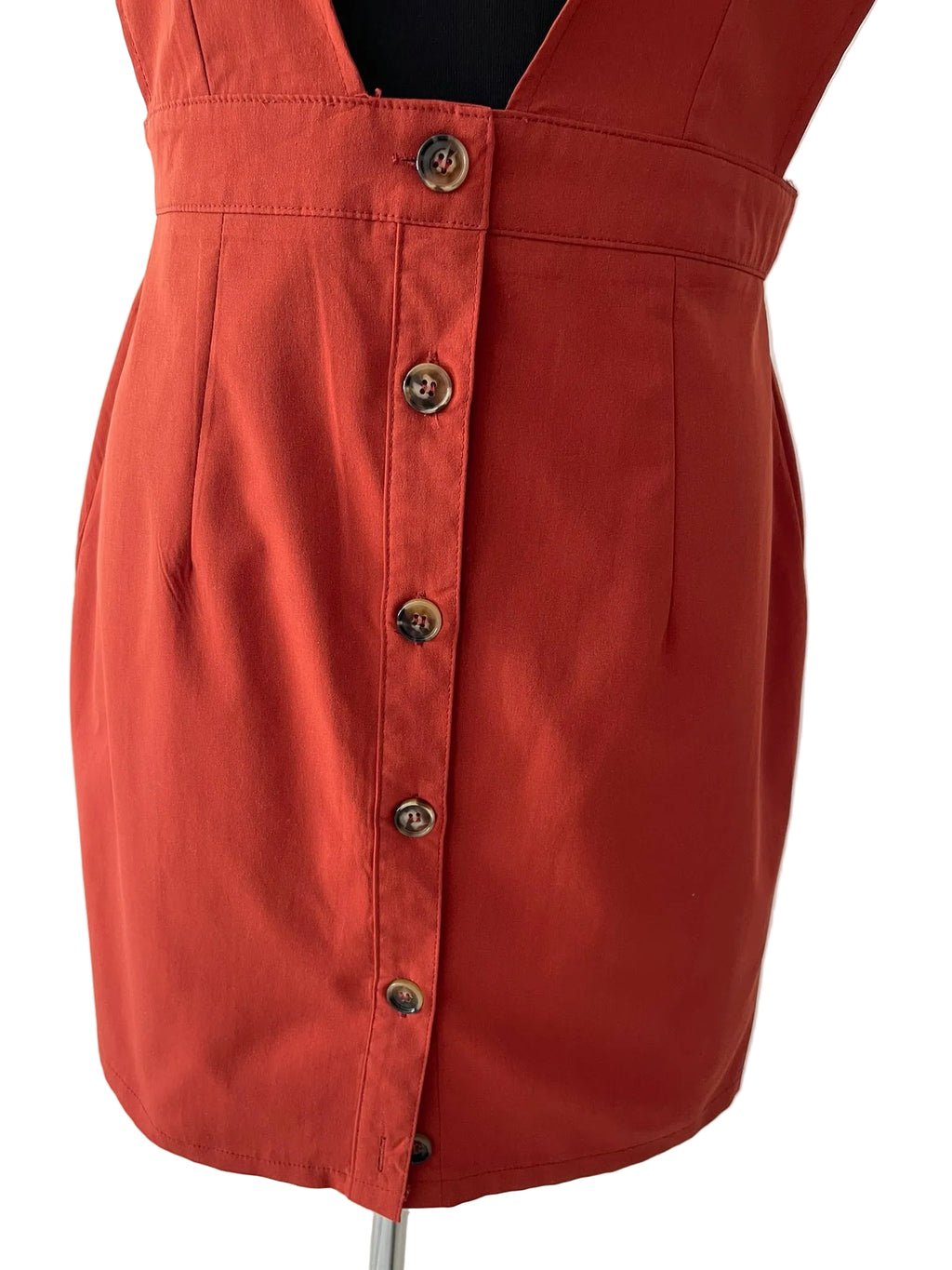 Robe Salopette Terracotta Boutonnée Dos Nu - vue 2