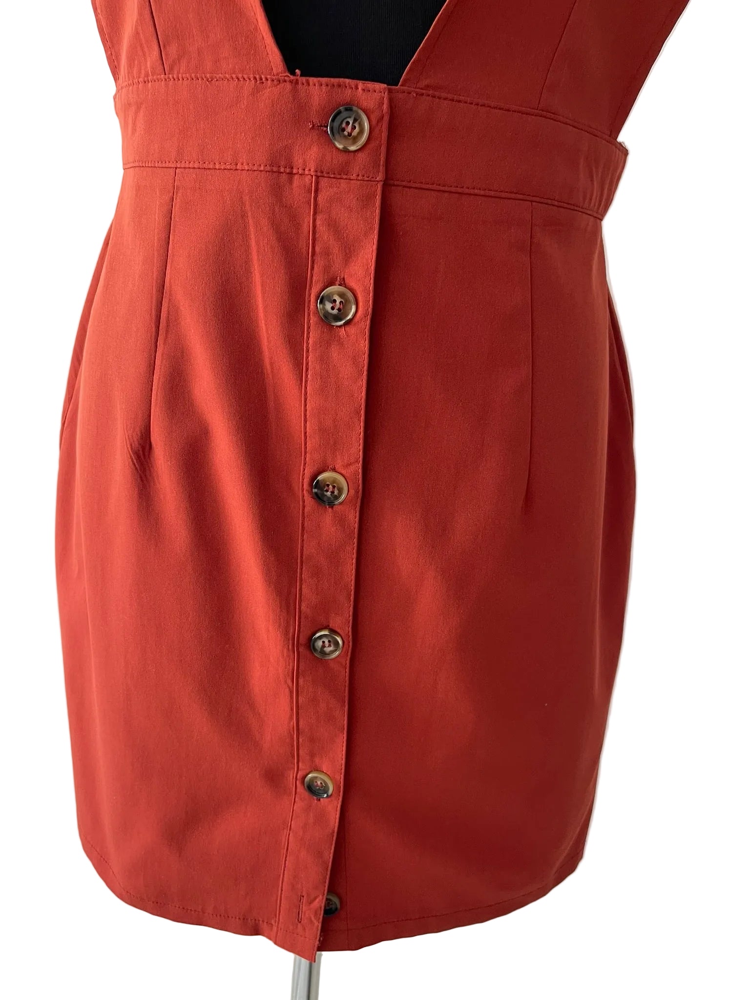 Robe Salopette Terracotta Boutonnée Dos Nu - vue 2
