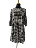 Robe Gingham Noir Blanc Manches 3/4 Étagée