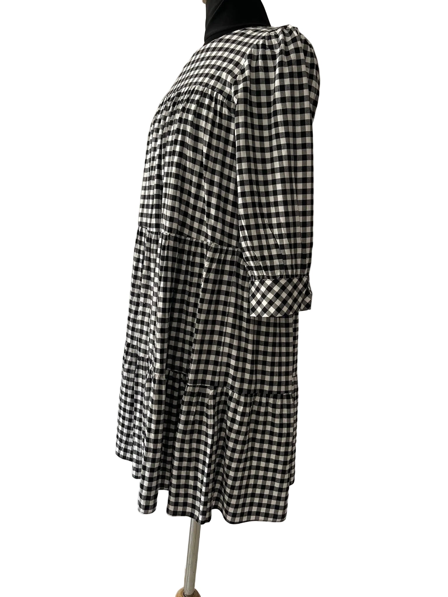 Robe Gingham Noir Blanc Manches 3/4 Étagée - vue 2