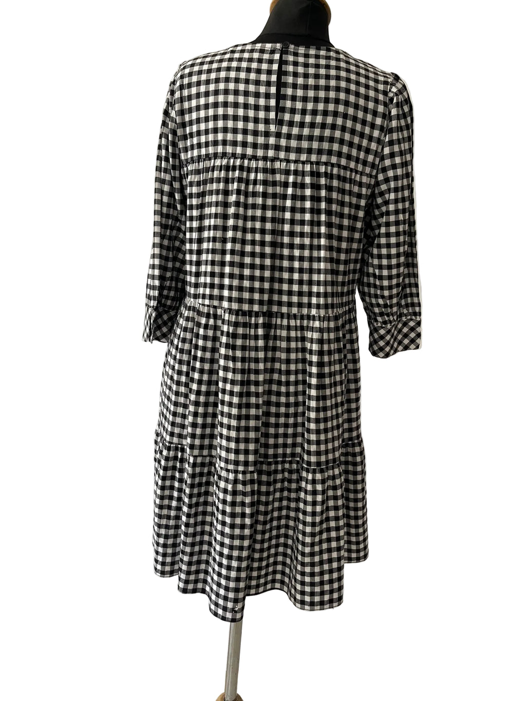Robe Gingham Noir Blanc Manches 3/4 Étagée - vue 3