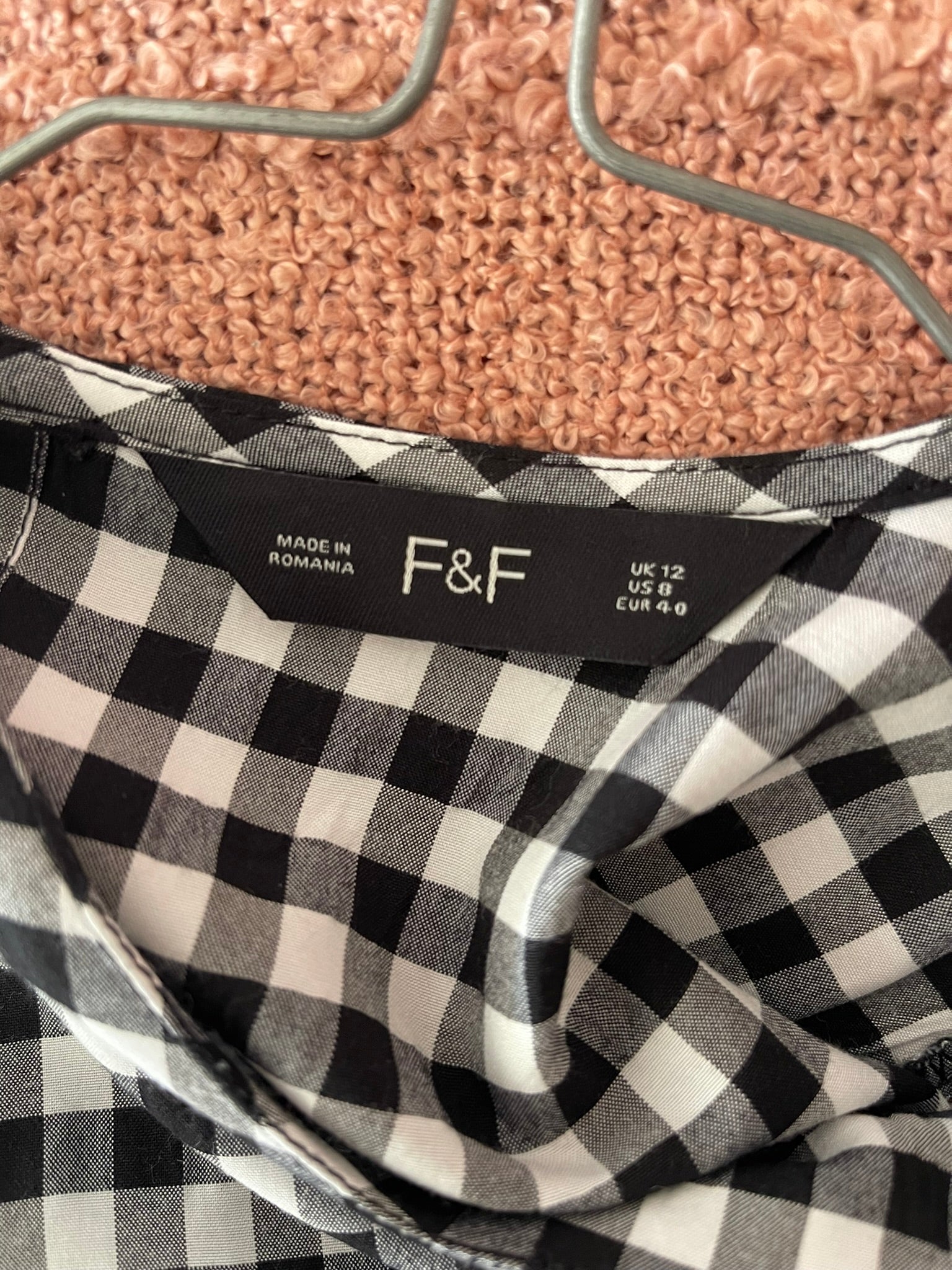 Robe Gingham Noir Blanc Manches 3/4 Étagée - vue 4