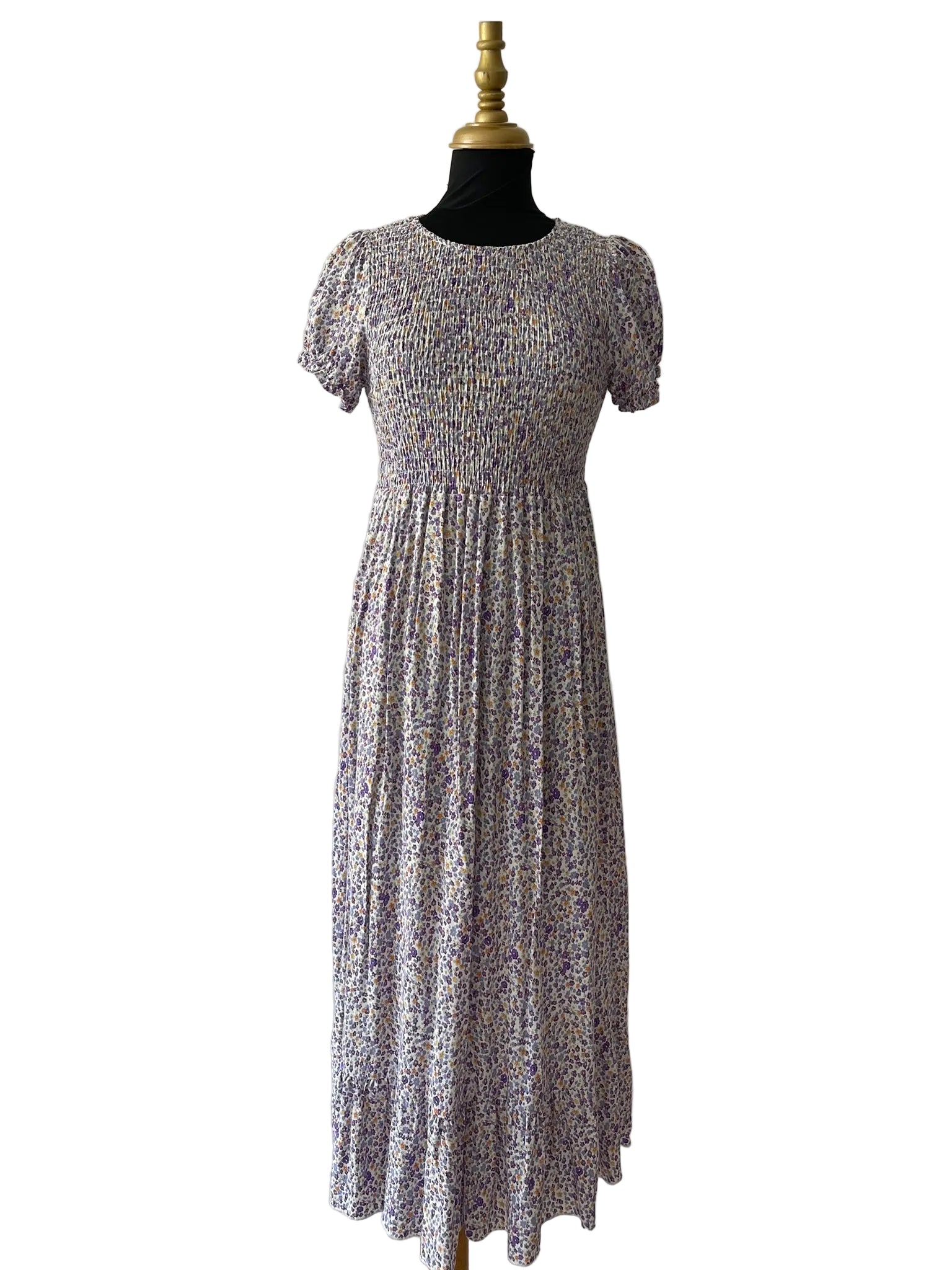 Robe Longue Fleurie Violette Smockée