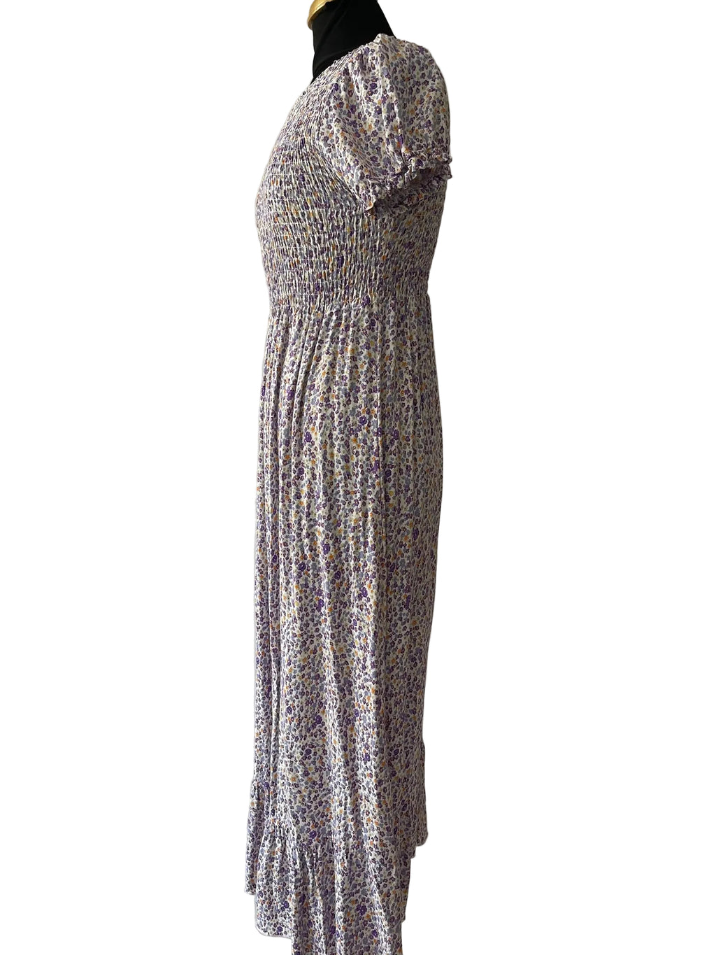 Robe Longue Fleurie Violette Smockée - vue 2