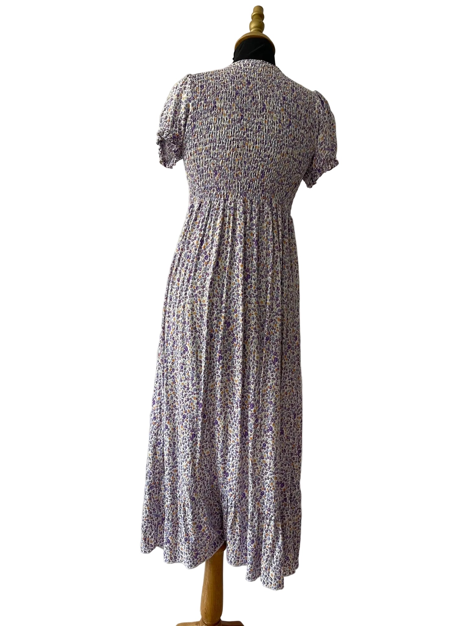 Robe Longue Fleurie Violette Smockée - vue 3