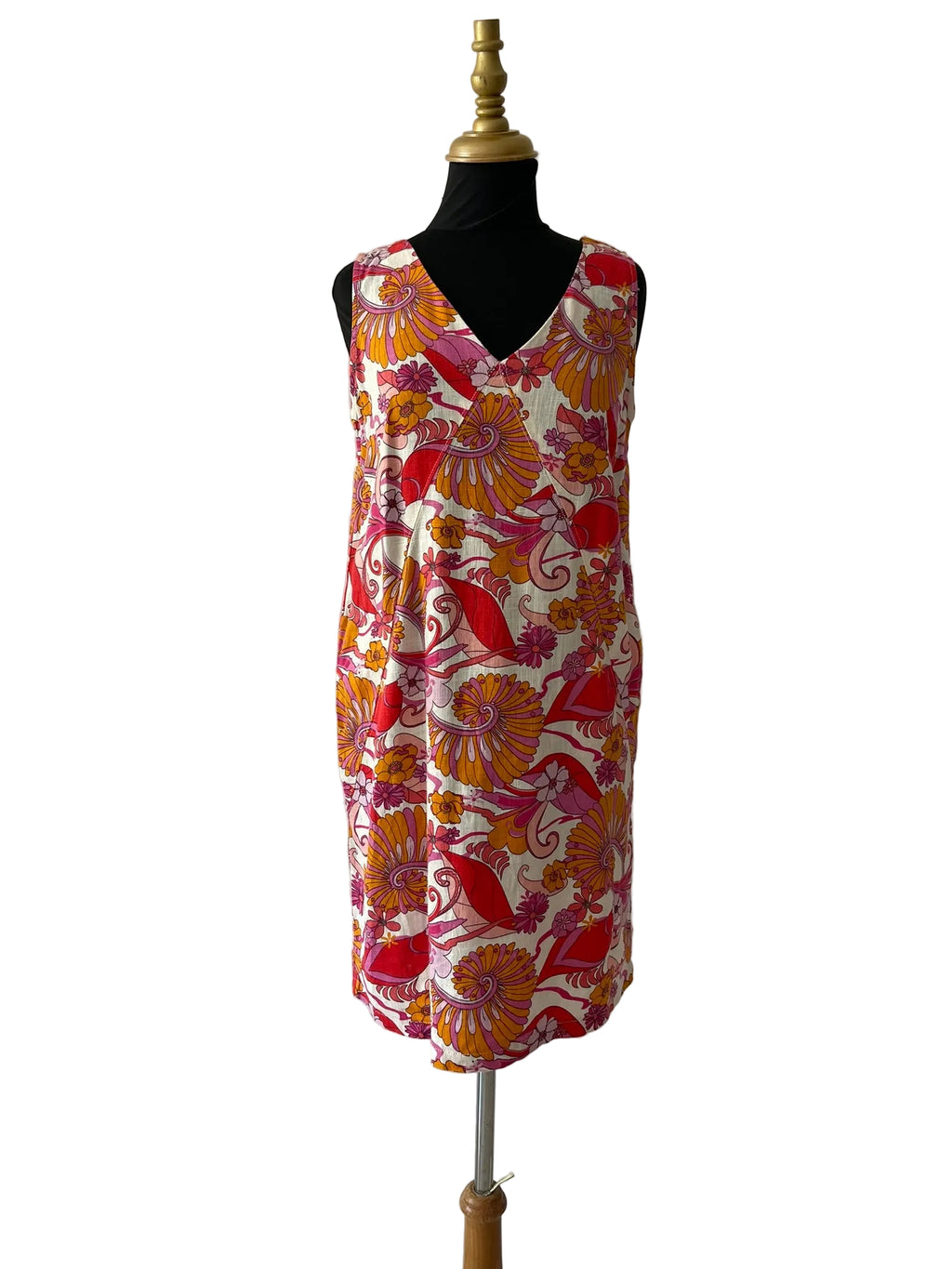 Robe Courte Florale 70s Orange Rose