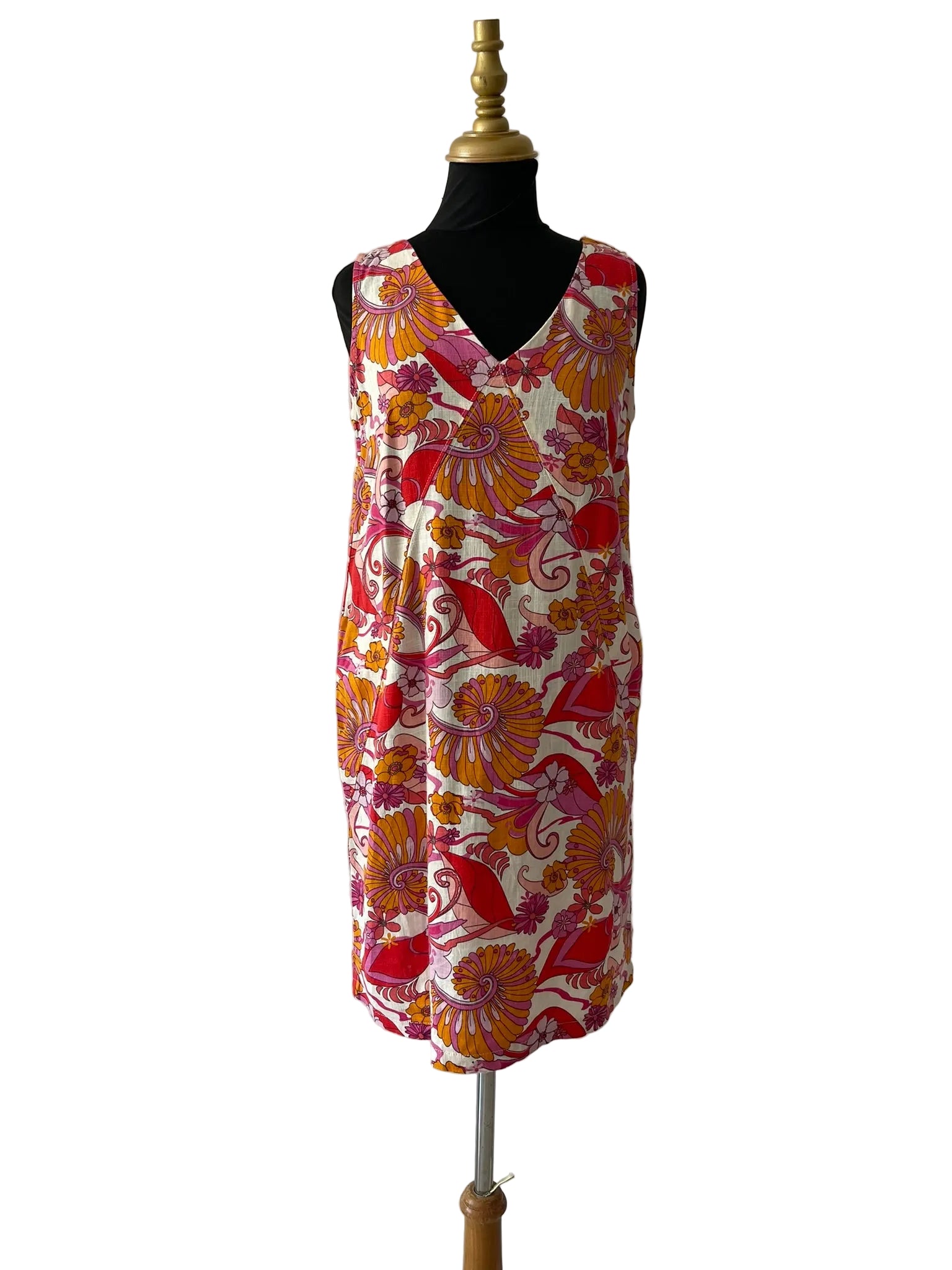 Robe Courte Florale 70s Orange Rose