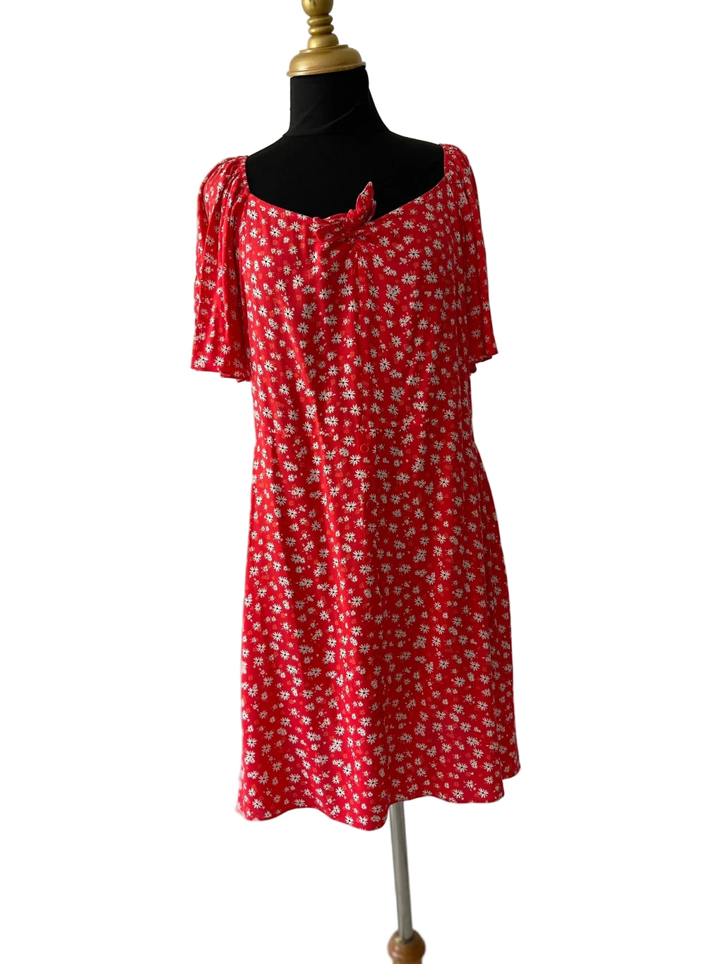 Robe Rouge Marguerites Manches Papillon