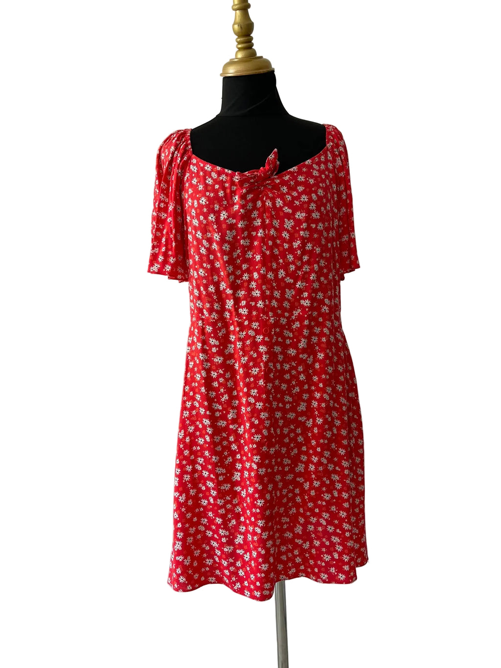 Robe Rouge Marguerites Manches Papillon - vue 2