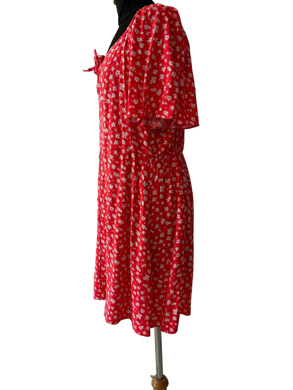 Robe Rouge Marguerites Manches Papillon - vue 3