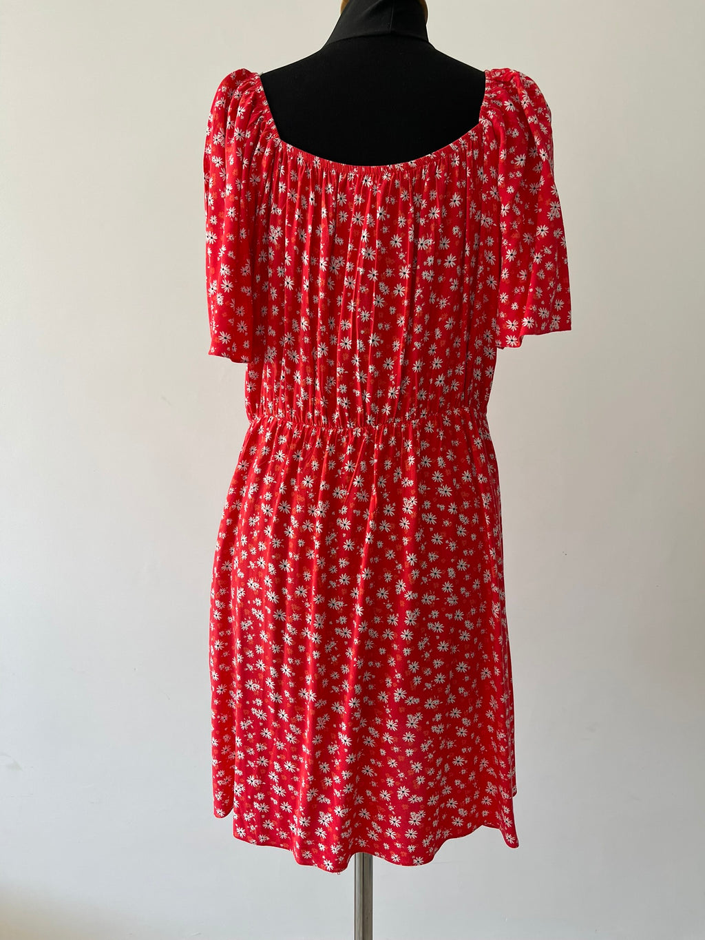 Robe Rouge Marguerites Manches Papillon - vue 4