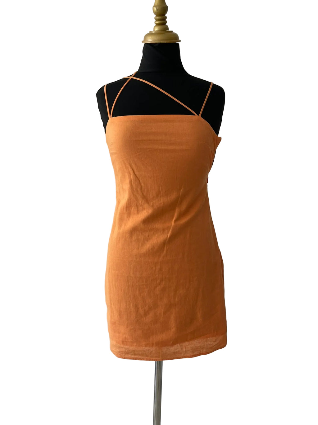 Robe Orange Florale Mi-Longue Volant