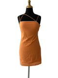 Robe Orange Florale Mi-Longue Volant