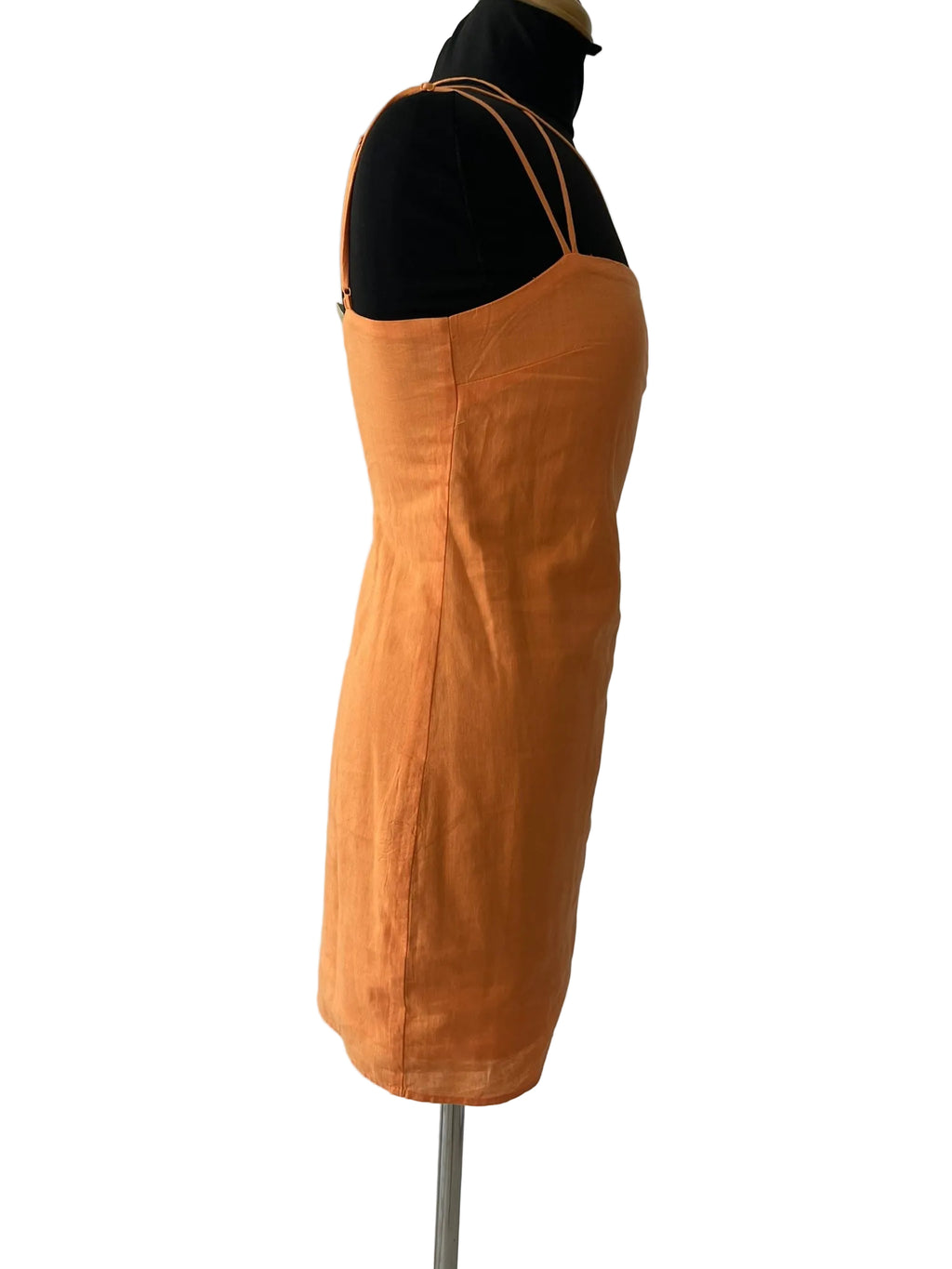 Robe Orange Florale Mi-Longue Volant - vue 3
