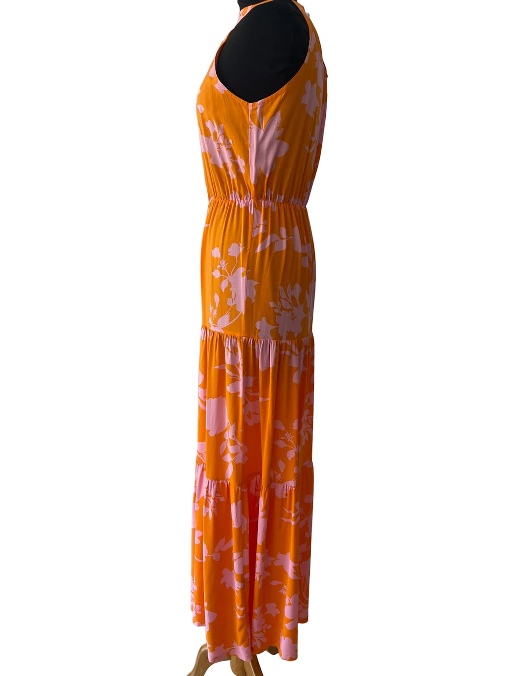 Robe Longue Orange Florale Manches Longues - vue 2