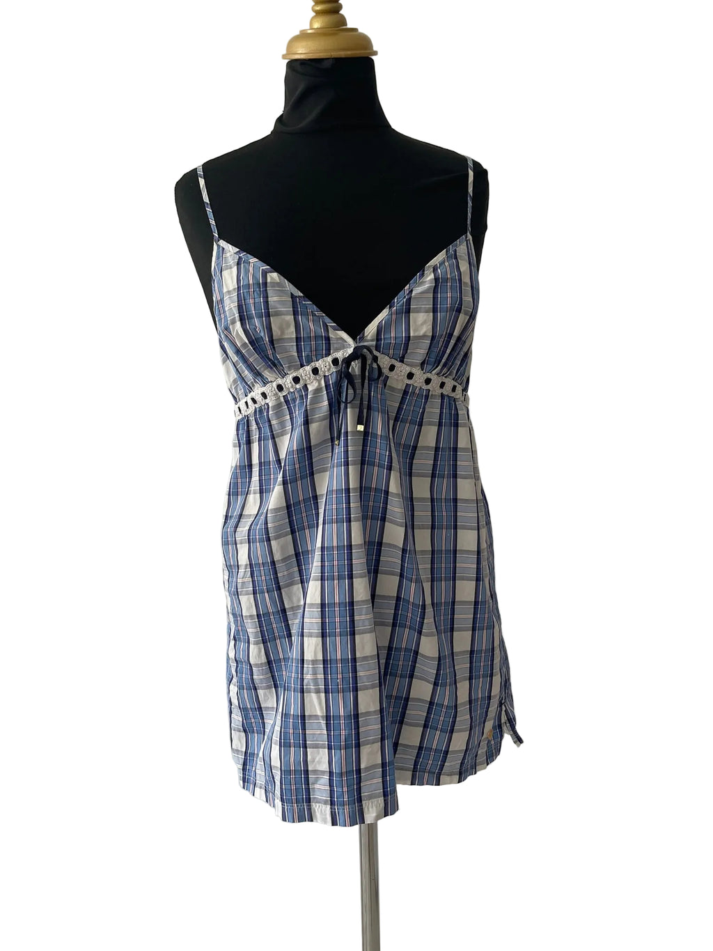 Mini Robe Carreaux Bleu Juicy Couture Bretelles Dentelle