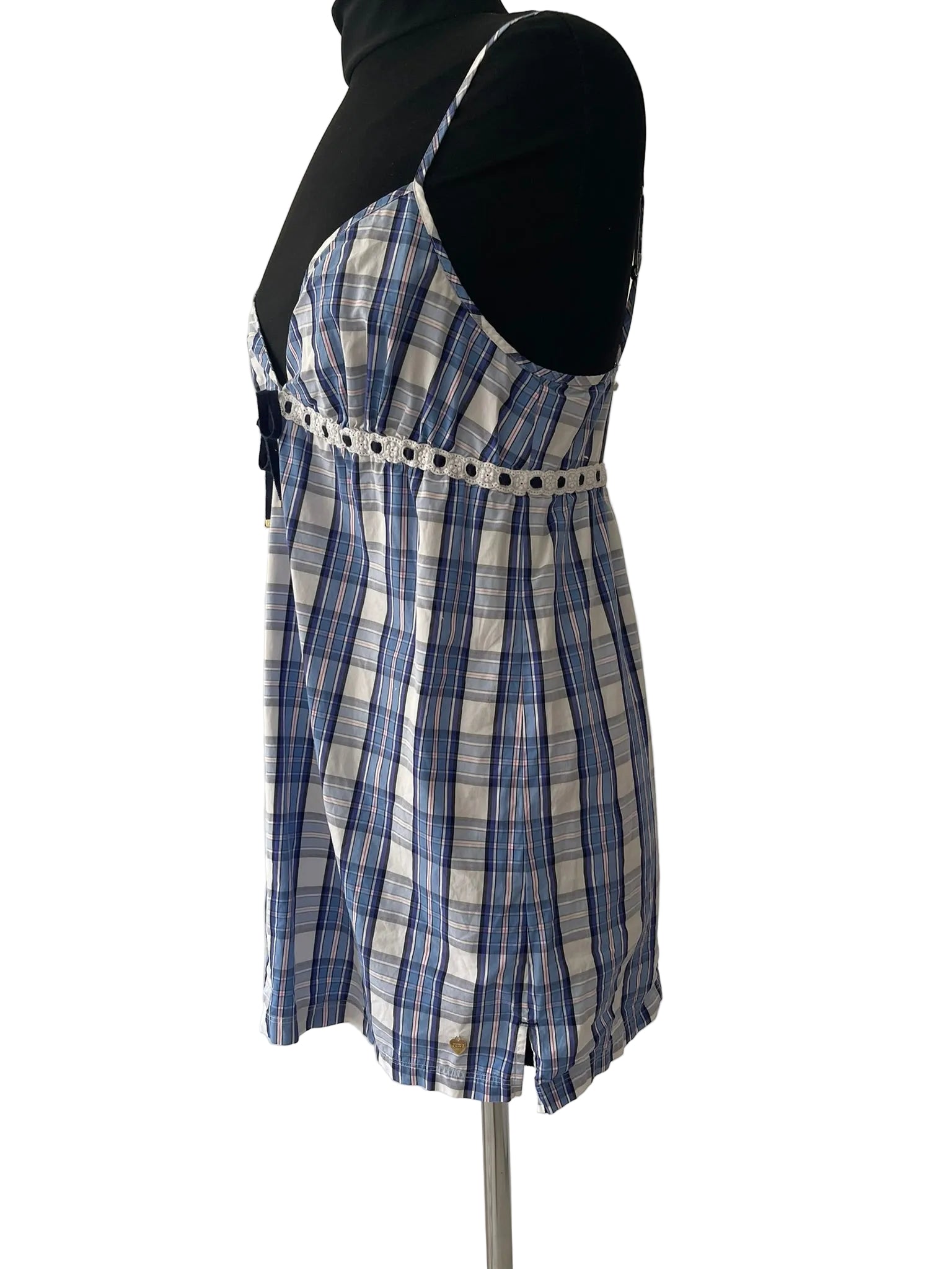 Mini Robe Carreaux Bleu Juicy Couture Bretelles Dentelle