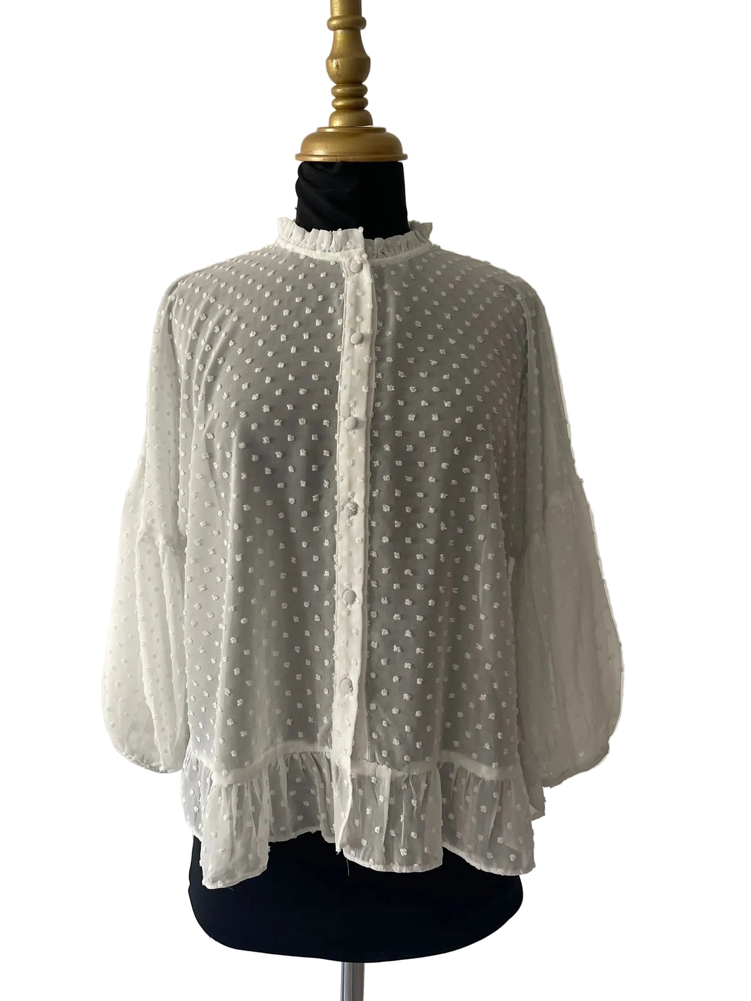 Blouse Romantique Blanche en Plumetis et Volants