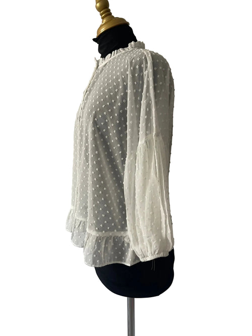 Blouse Romantique Blanche en Plumetis et Volants