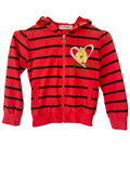 Sweat zippé à capuche fille – Rouge rayé cheval