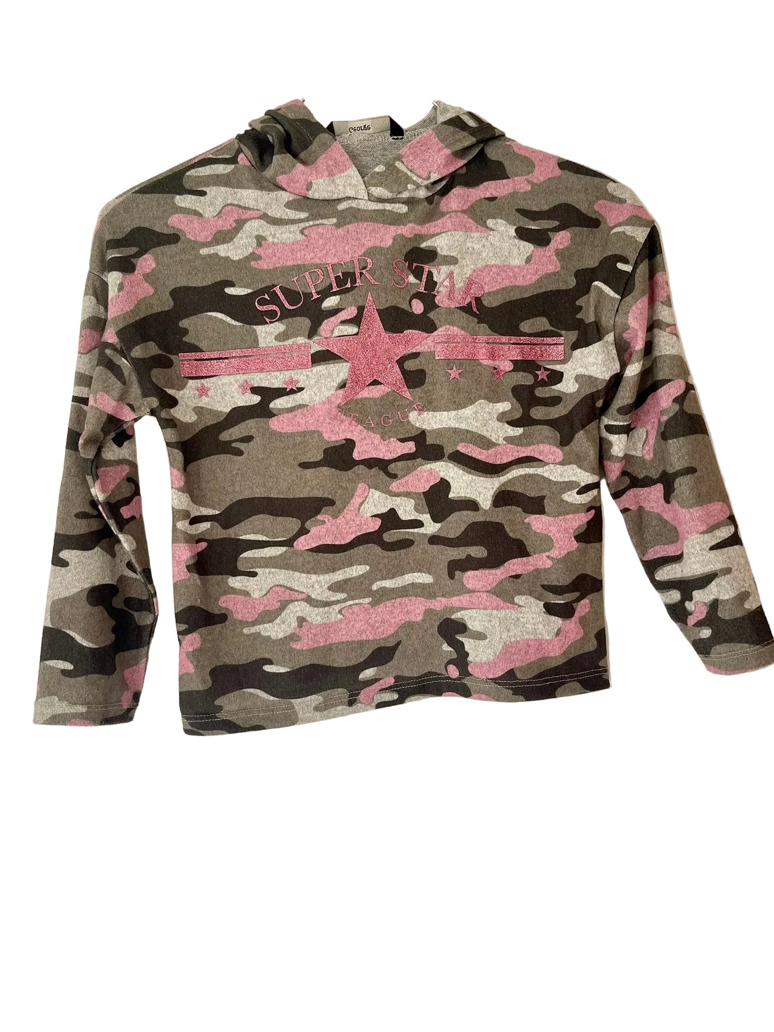 Sweat à capuche fille camouflage – Rose & Gris