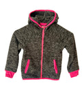 Sweat zippé polaire fille – Gris chiné & Rose