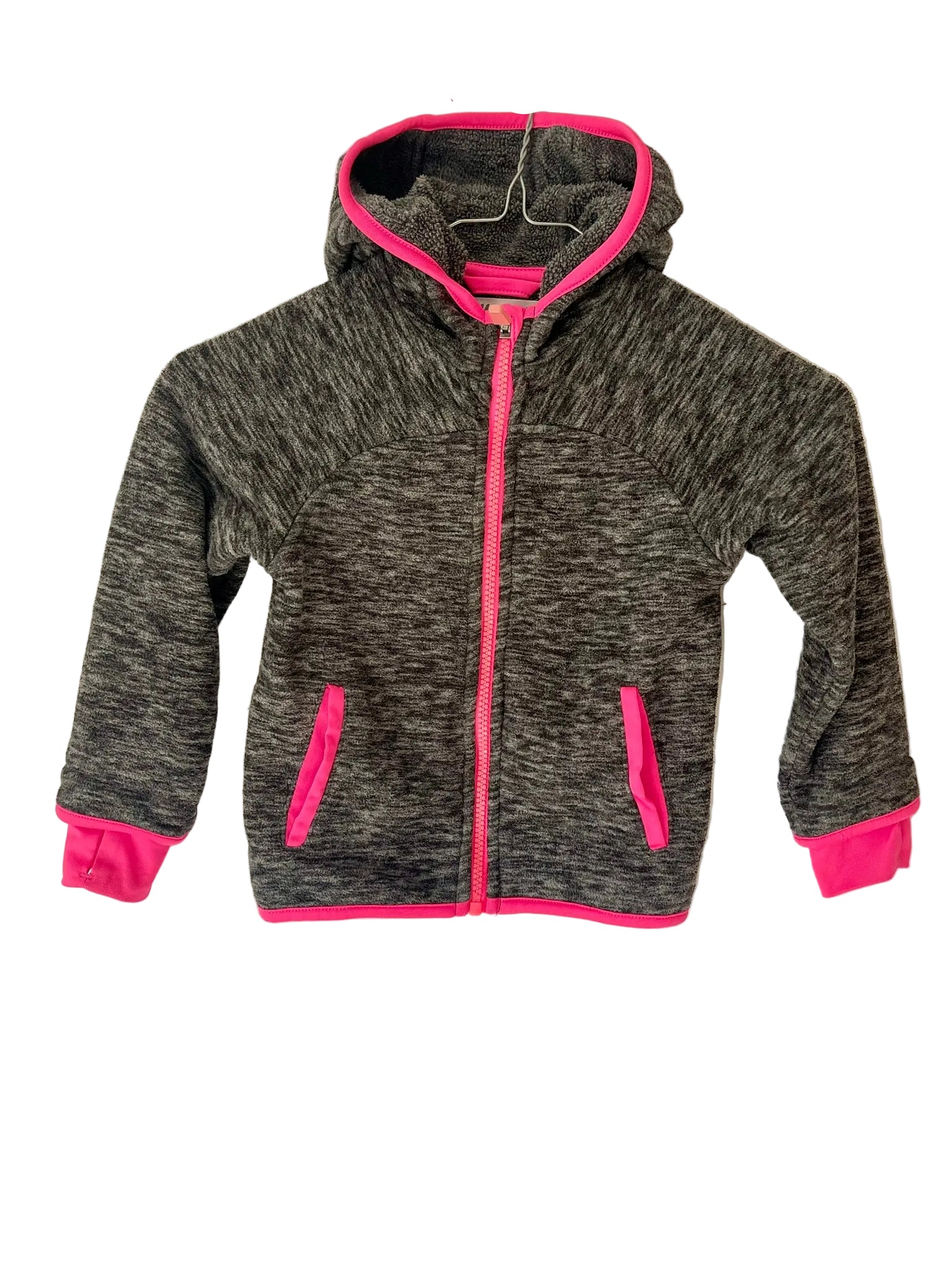 Sweat zippé polaire fille – Gris chiné & Rose