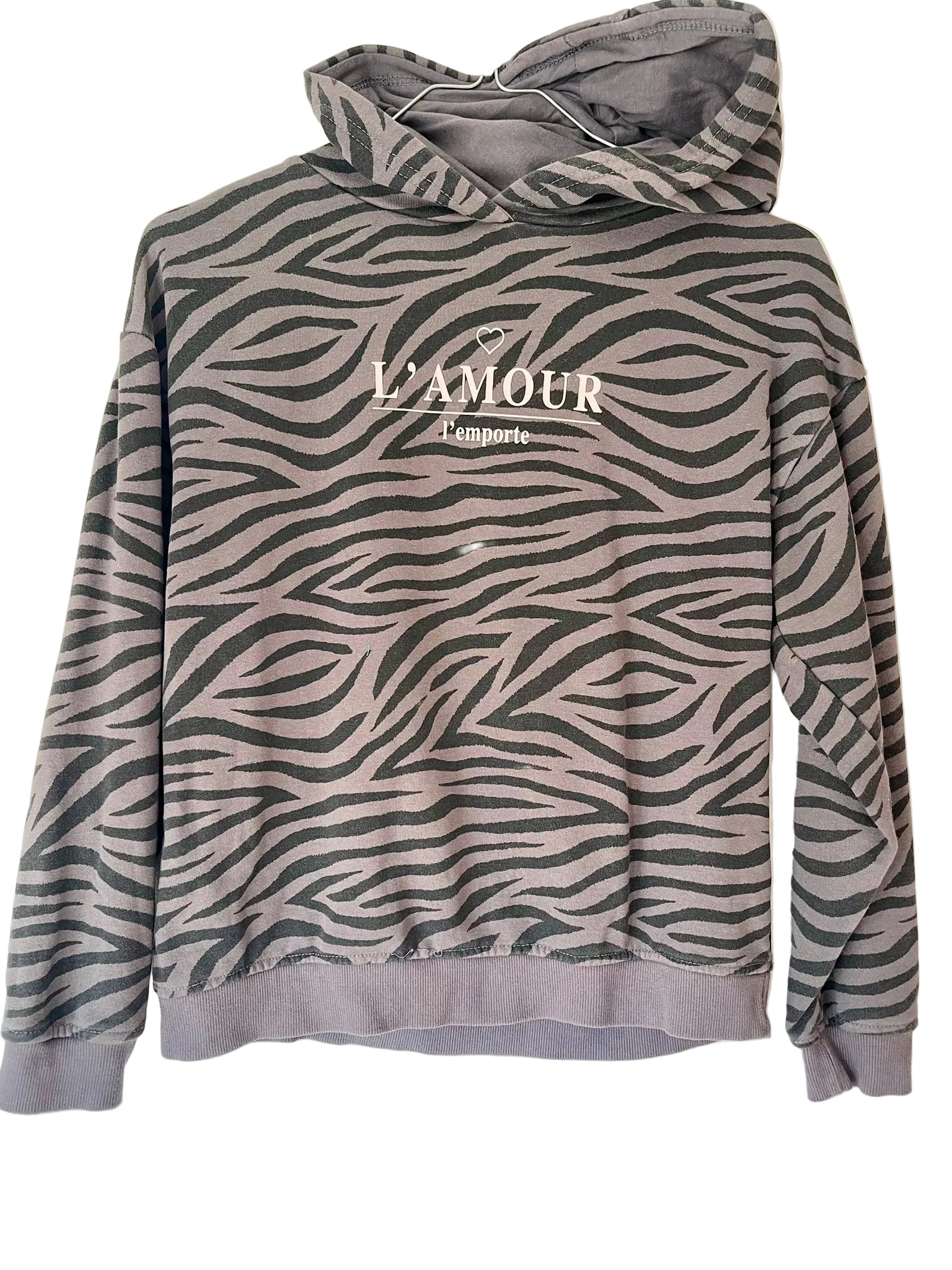 Sweat à capuche fille imprimé zèbre – Mauve & Noir