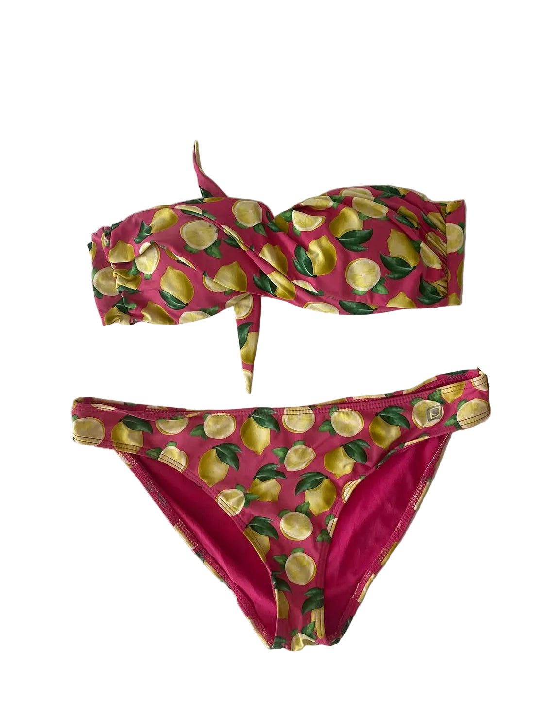 Maillot de bain 2 pièces rose à motif citrons Taille M