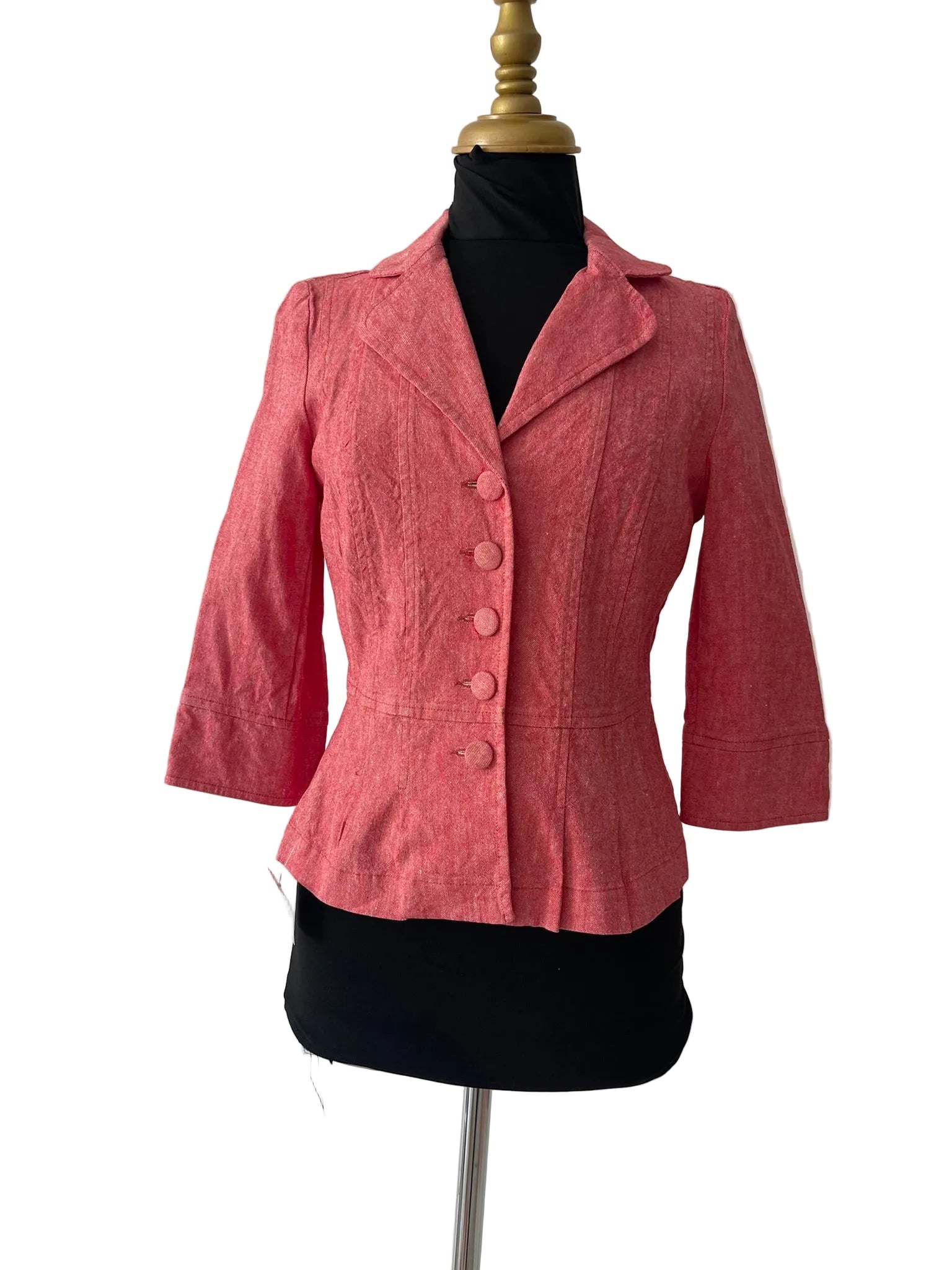 Veste tailleur rose poudré lin froissé