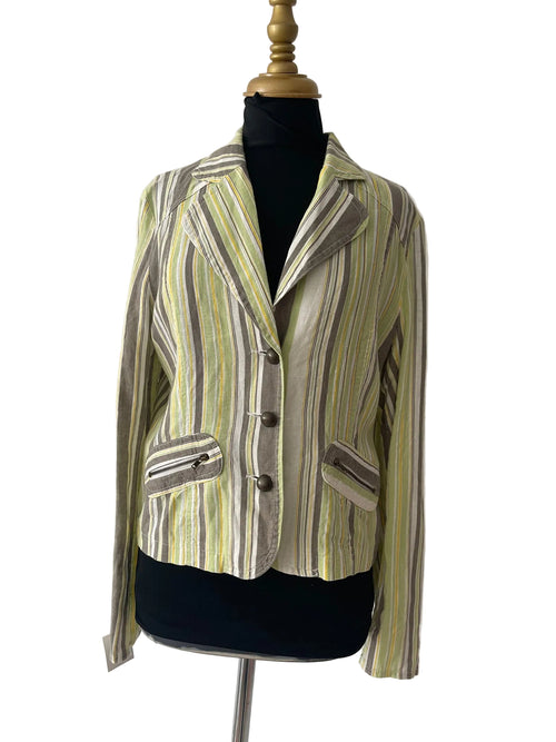 Blazer rayé lin vert citron et beige