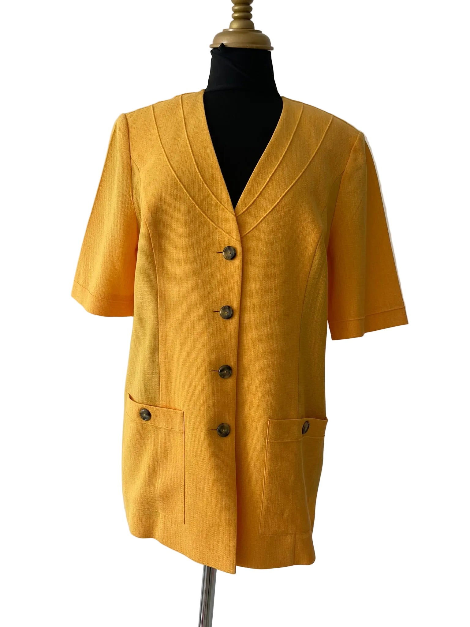Veste longue jaune moutarde manches courtes