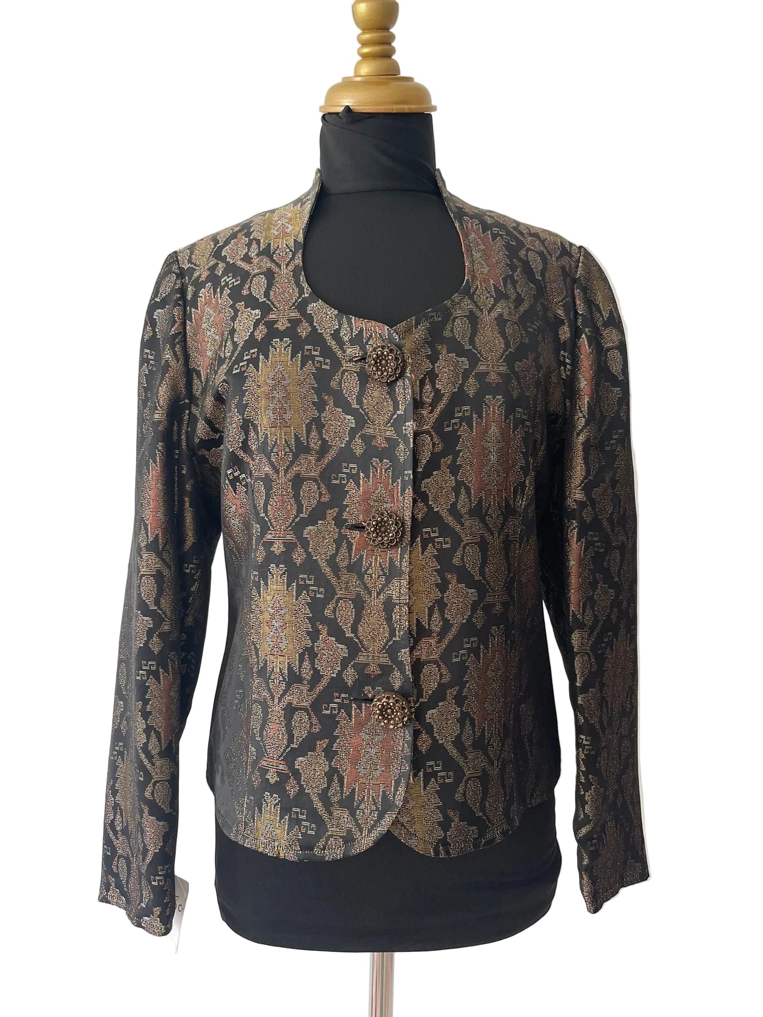 Veste jacquard brocart noir et or oriental