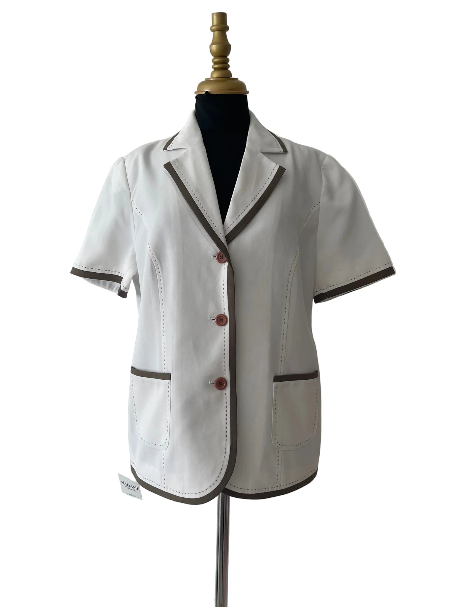 Blazer blanc cassé liseré chocolat boutonné