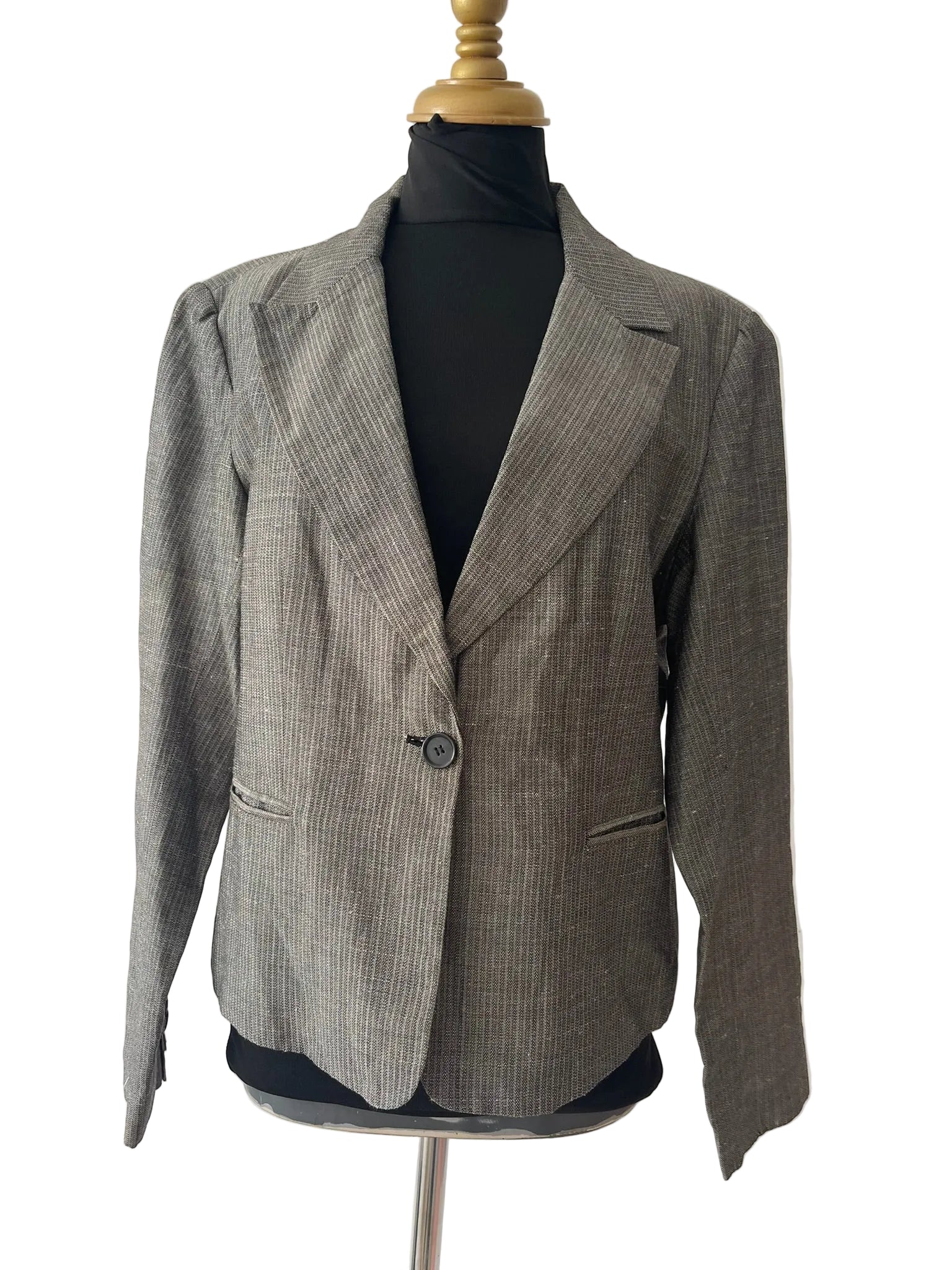 Blazer tailleur chiné gris-beige un bouton lin