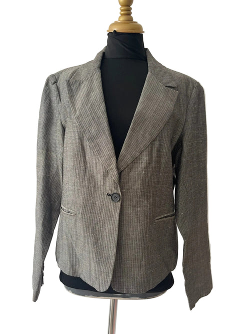 Blazer tailleur chiné gris-beige un bouton lin