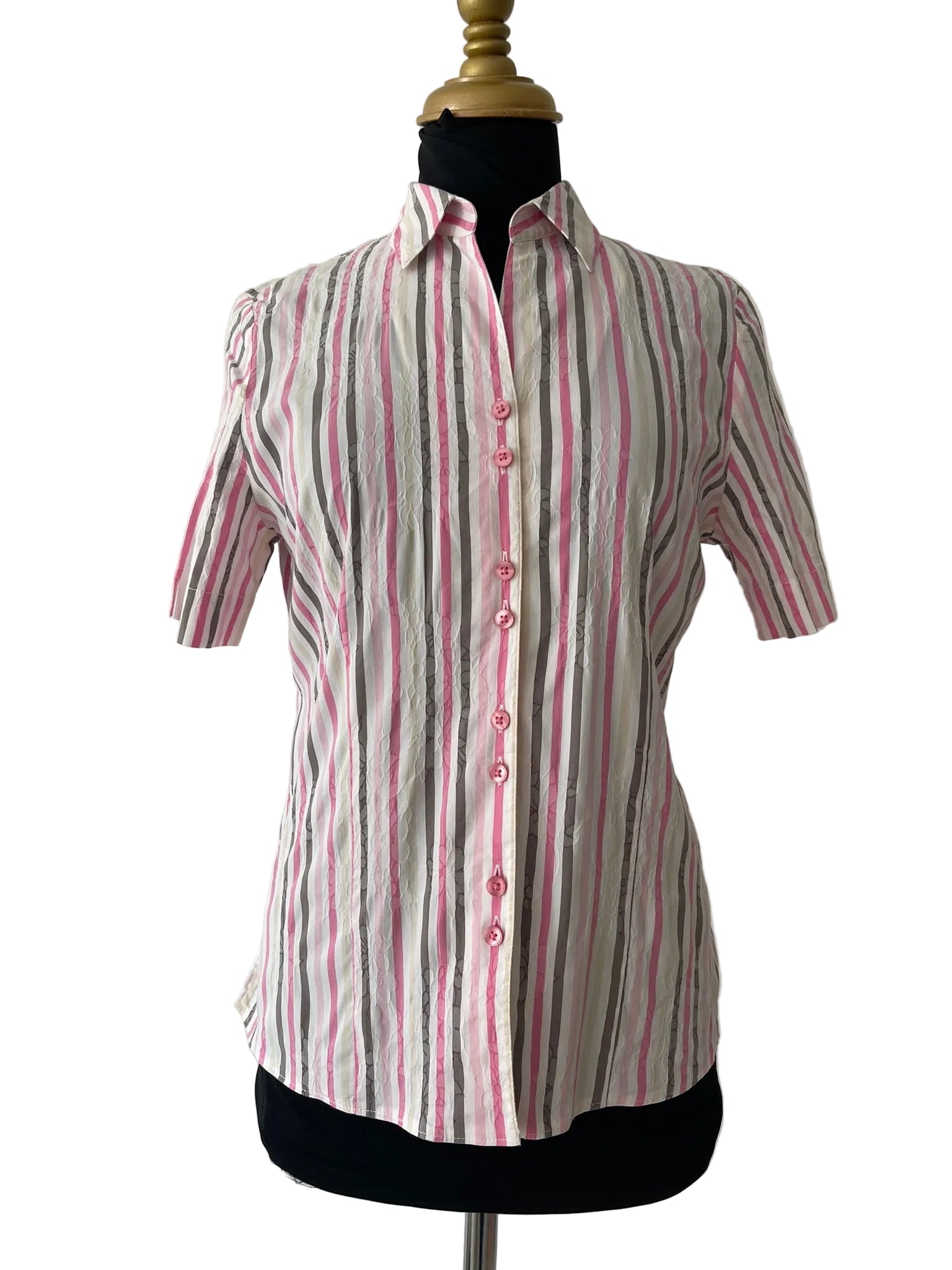 Chemise rayée rose blanc gris manches courtes