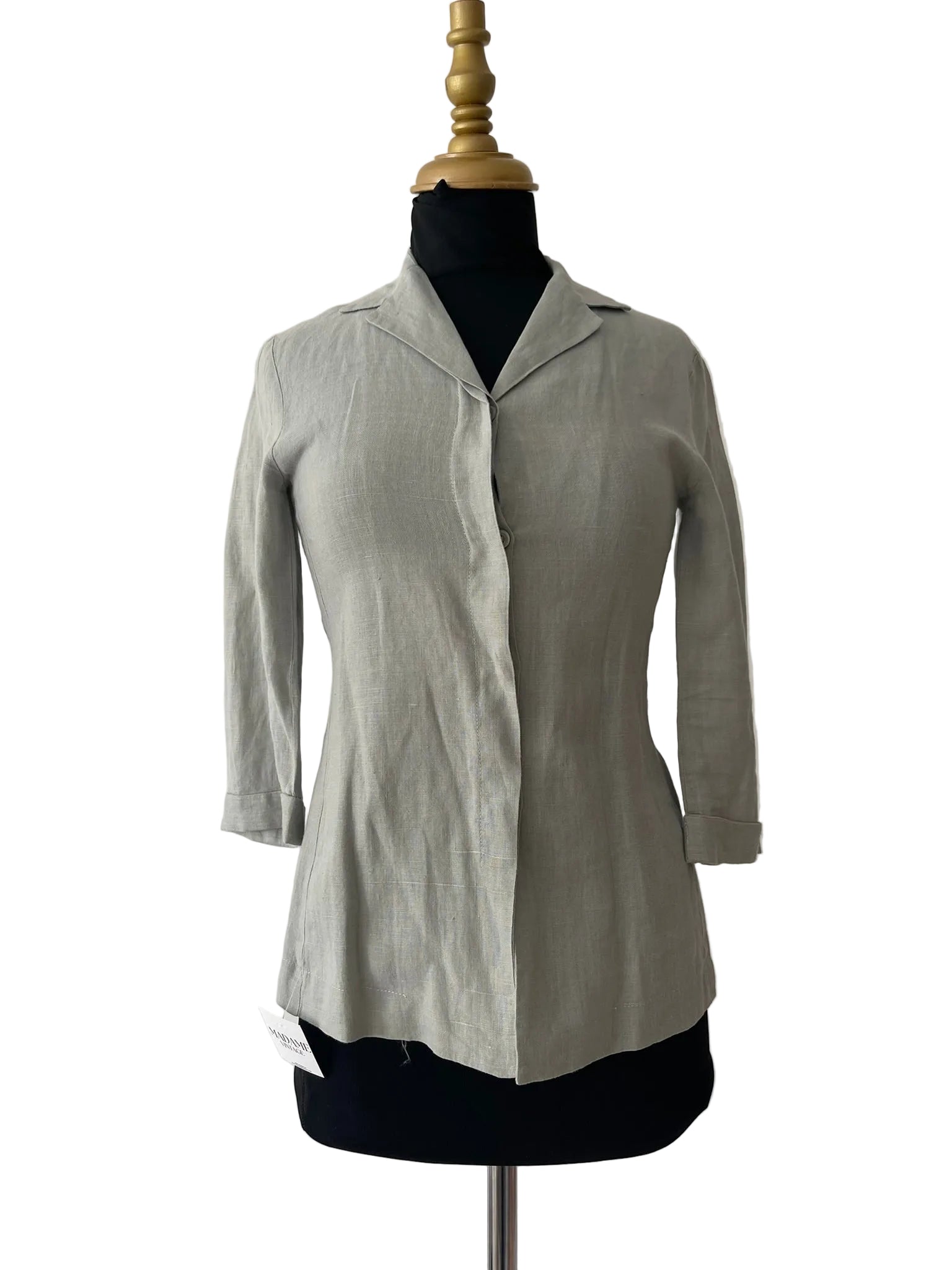 Chemise lin vert céladon col ouvert cintrée
