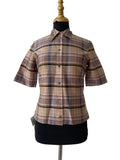 Chemise carreaux beige et kaki manches courtes