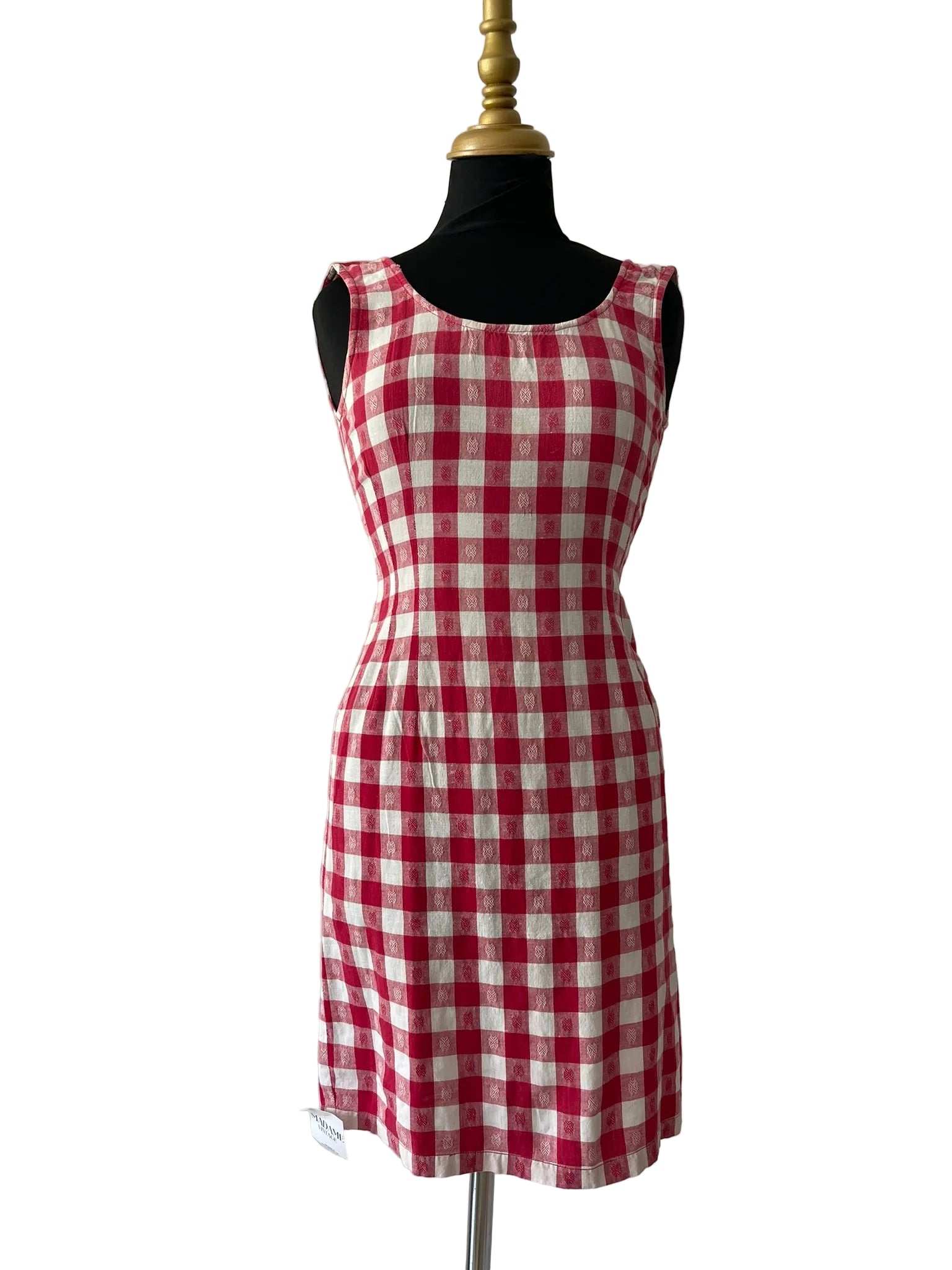 Robe chasuble vichy rouge et blanc sans manches