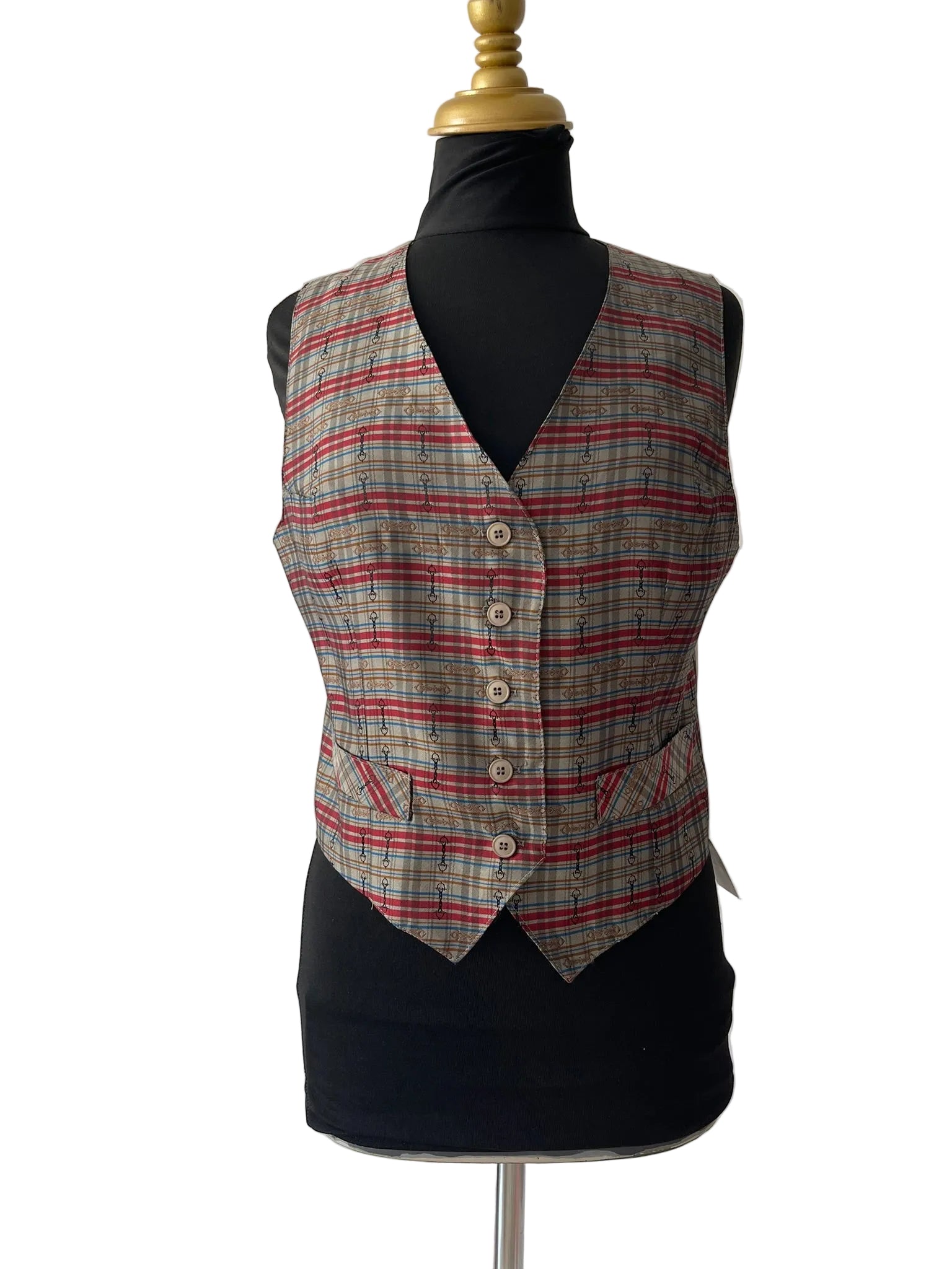Gilet tartan multicolore imprimé équitation