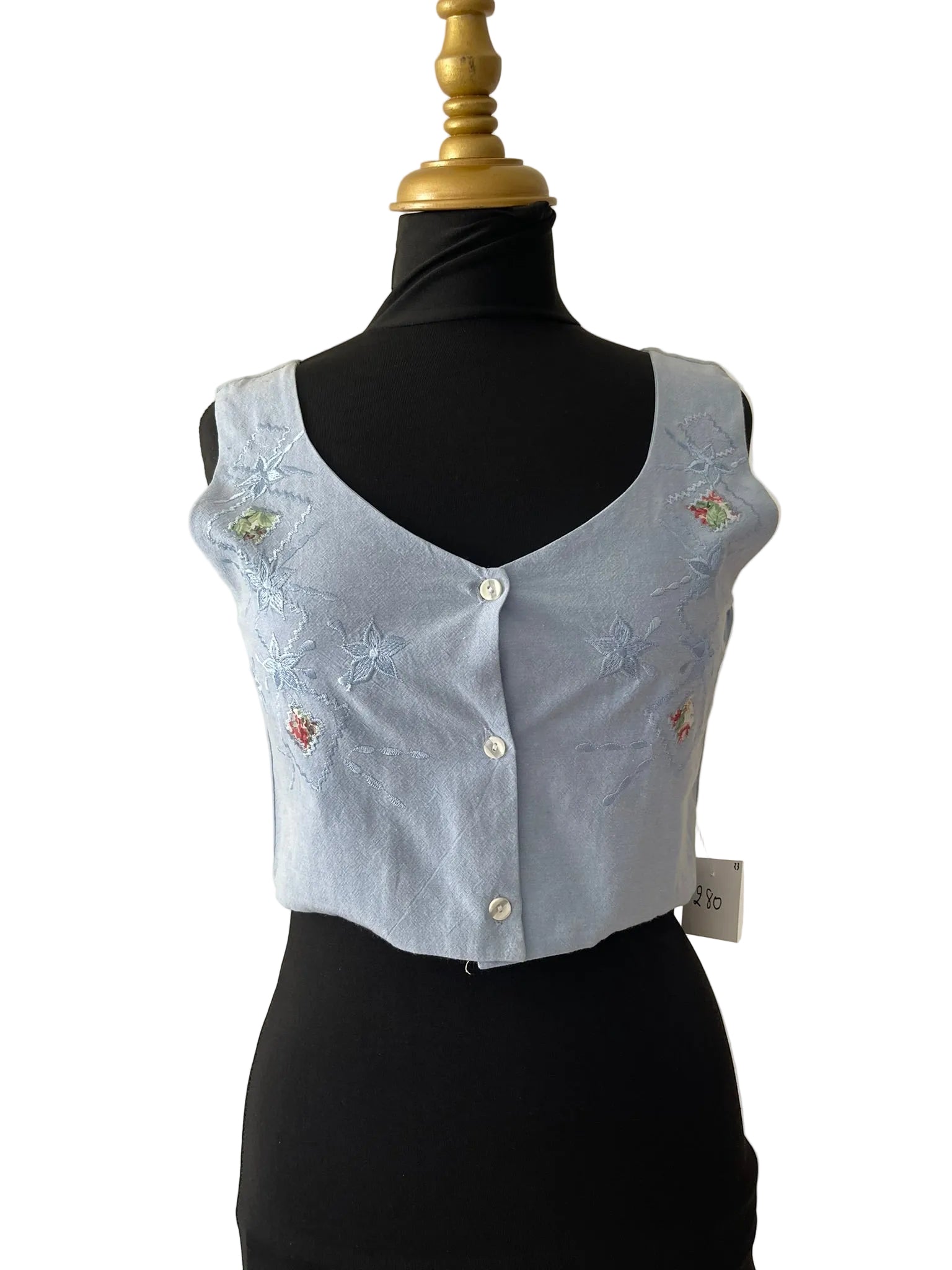 Caraco crop bleu ciel broderies florales