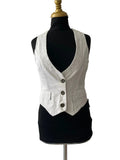 Gilet blanc lin broderie florale V profond